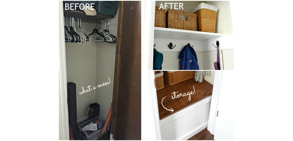before and after closet entryway