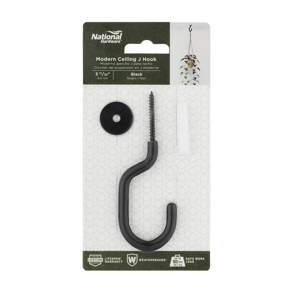 Modern Ceiling J Hook - Black N275-523