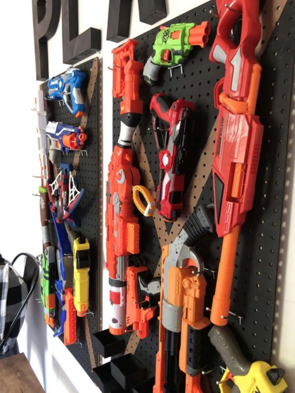 Nerf Guns on Rack