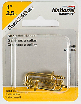 NEW National Hardware 1" Solid Brass Shoulder Hooks N120-006 V2025-3 Pack 