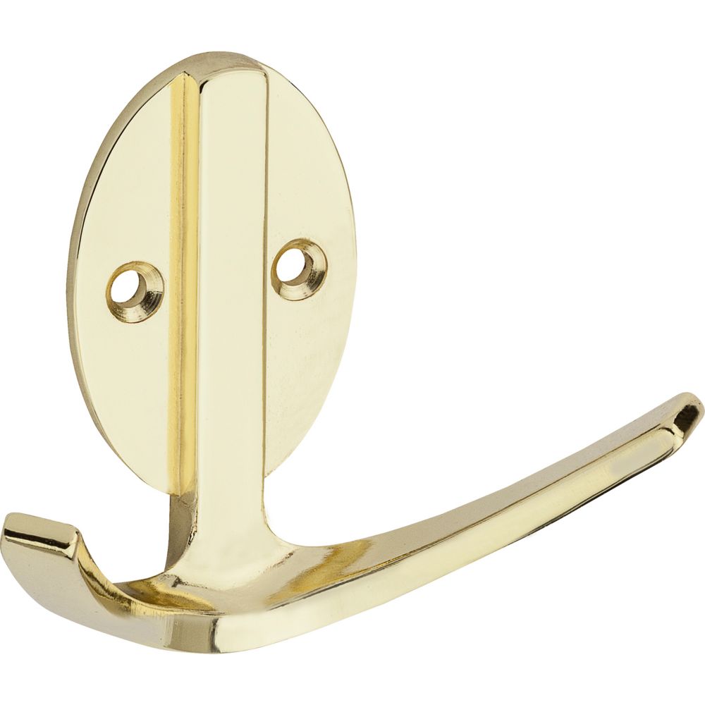 Double Prong Bright Brass Finished Coat Hook